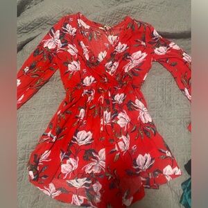 red flower short romper